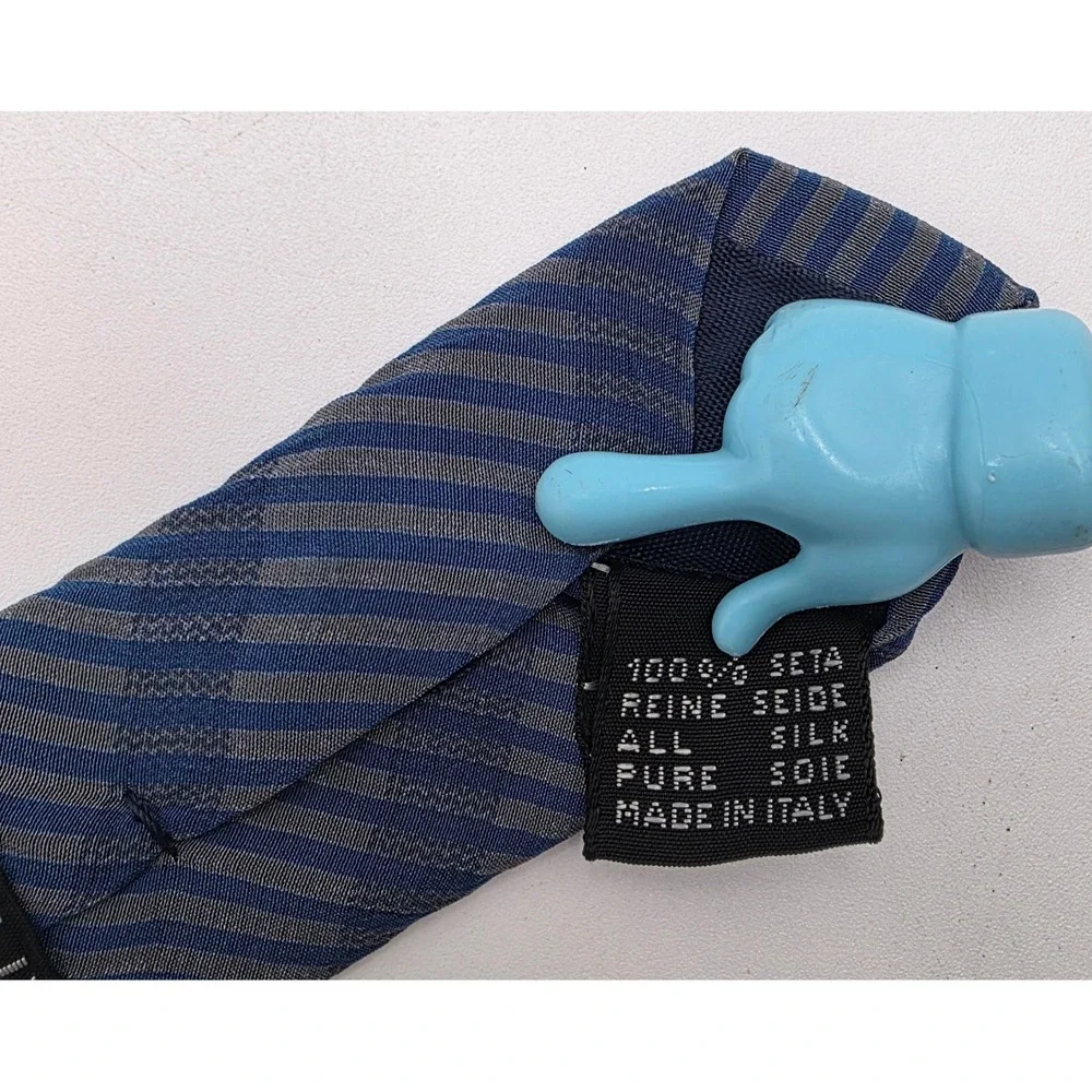 Pavone Blue Grey Striped Silk Necktie Hand Made in Italy Classic Business Tie